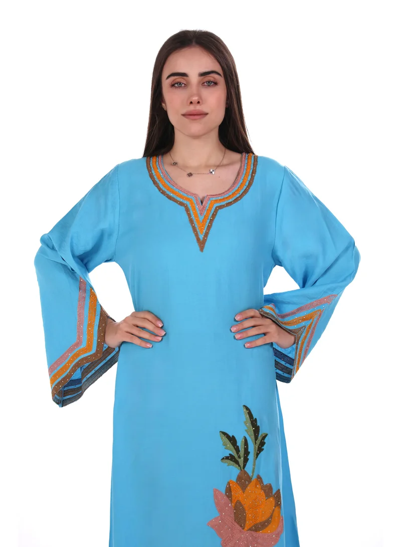 AL BENT AL SHARQIEH blue women jalabiya , arabian traditional dress for Women | Best Price UAE